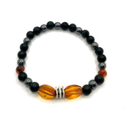 Kehribar, Şungit (Shungite) ve Hematit Doğal Taş Bileklik – 6 mm Misinalı, Unisex Tasarım
