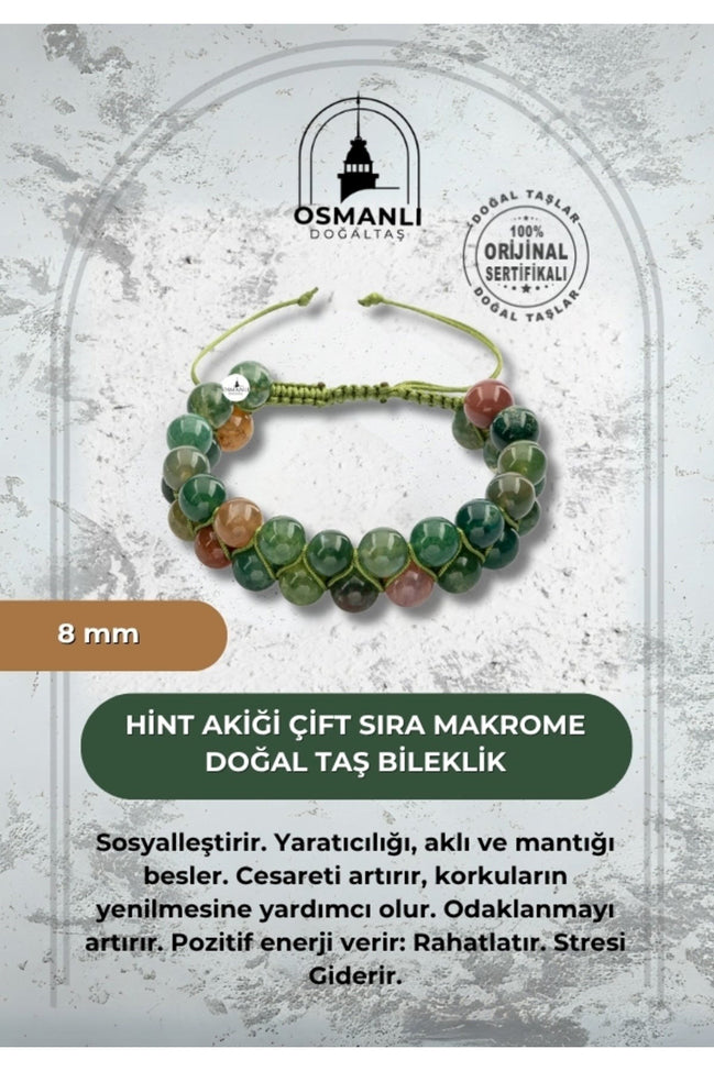 Hint Akiği 8mm Çift Sıra Makrome Doğal Taş Bileklik