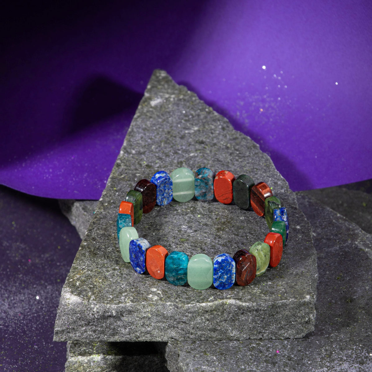 Boğa Burcu Doğal Taş Bileklik – Buz Mavisi Apatit, Dragon Jasper, Jasper, Lapis Lazuli, Aventurin & Yeşim