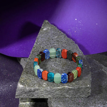 Boğa Burcu Doğal Taş Bileklik – Buz Mavisi Apatit, Dragon Jasper, Jasper, Lapis Lazuli, Aventurin & Yeşim