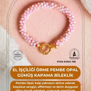 El İşçiliği Örme Pembe Opal Gümüş Kapama Bileklik (SK:108)