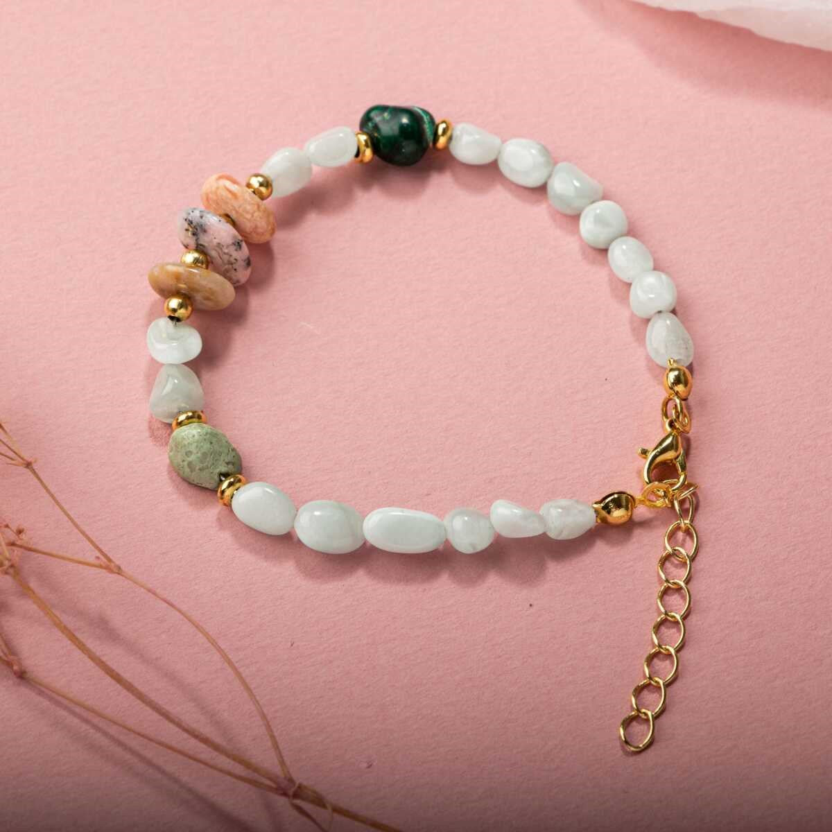 Pembe Opal-Krizokol-Larimar Doğal Taş Bileklik
