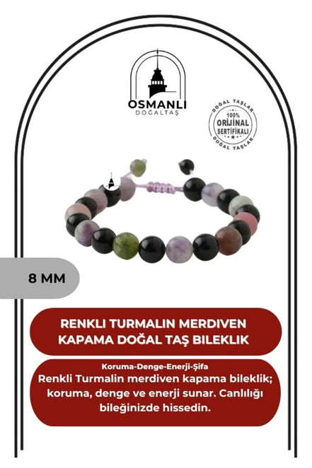 Renkli Turmalin 8mm Merdiven Kapama Doğal Taş Bileklik
