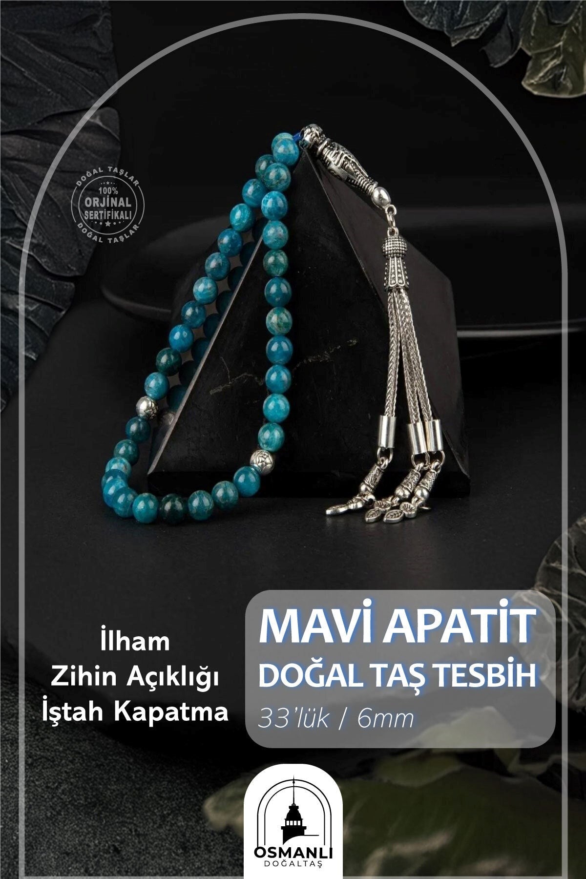 Mavi Apatit Doğal Taş Tesbih 33lük - 6mm