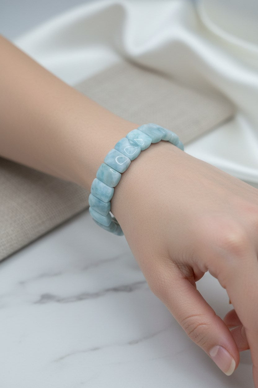 Larimar Doğal Taş Geniş Kesim Bileklik – 1. Kalite Özel Tasarım