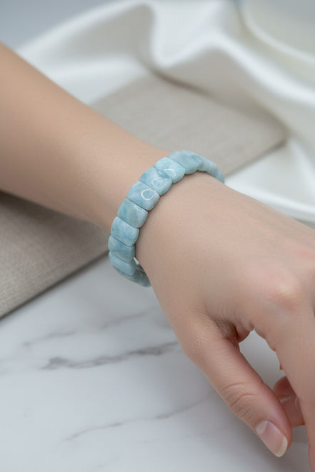 Larimar Doğal Taş Geniş Kesim Bileklik – 1. Kalite Özel Tasarım