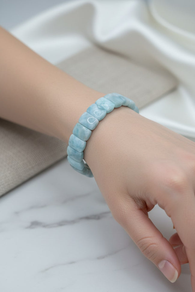 Larimar Doğal Taş Geniş Kesim Bileklik – 1. Kalite Özel Tasarım