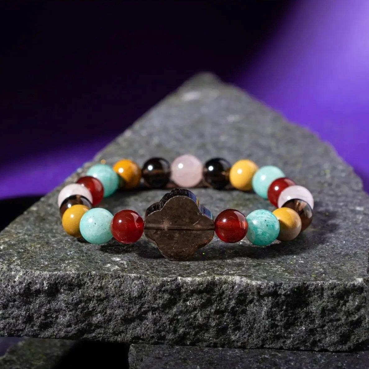 Başak Burcu Bileklik Amazonit, Dumanlı Kuvars, Jasper, Kırmızı Akik, Pembe Kuvars