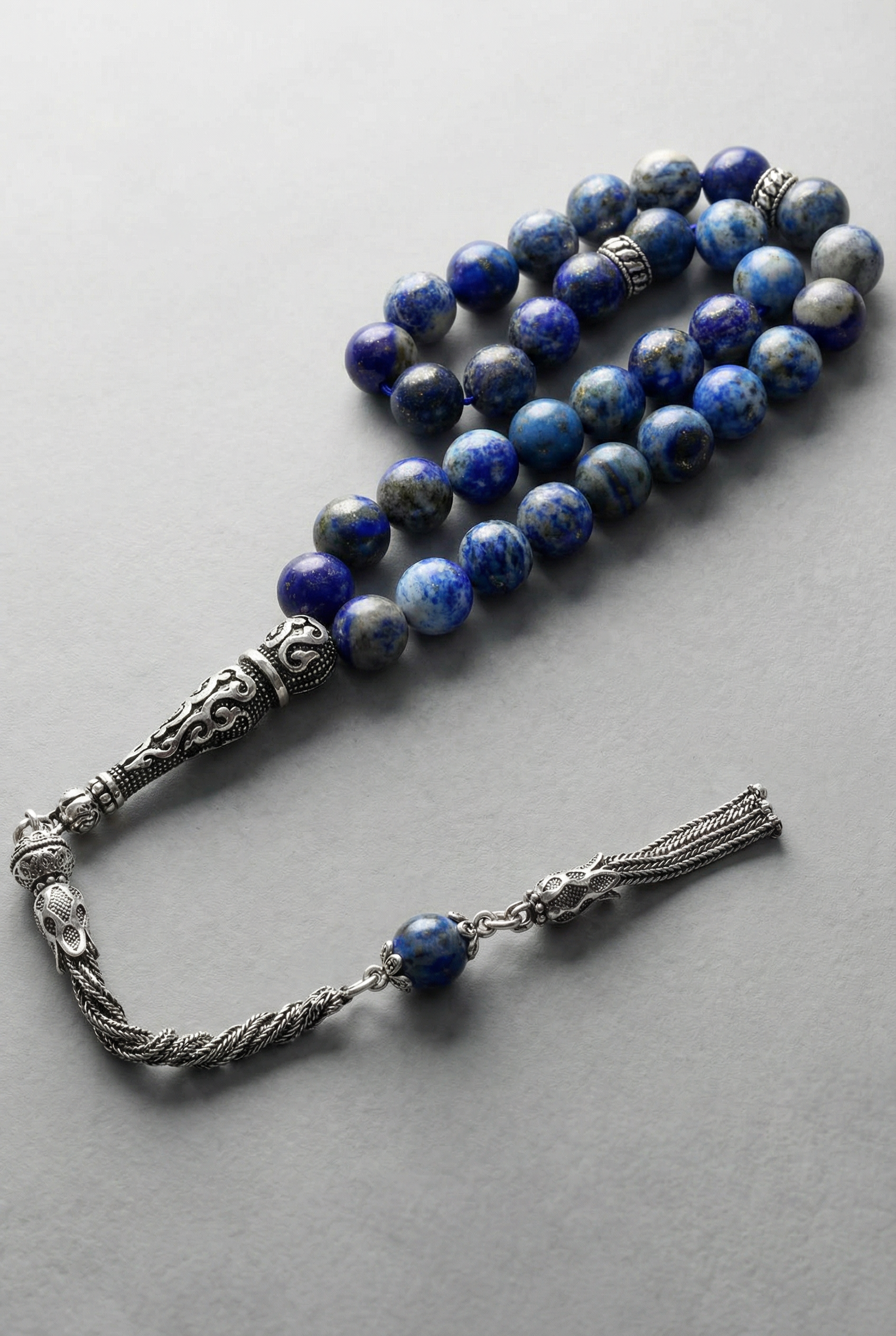 Lapis Lazuli Doğal Taş Tesbih – 925 Ayar Gümüş – 8 mm Küre Kesim