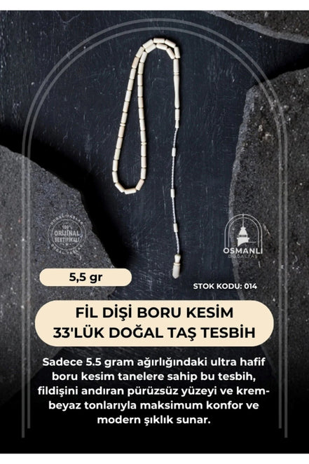 Fil Dişi Boru Kesim 33'lük Doğal Taş Tesbih