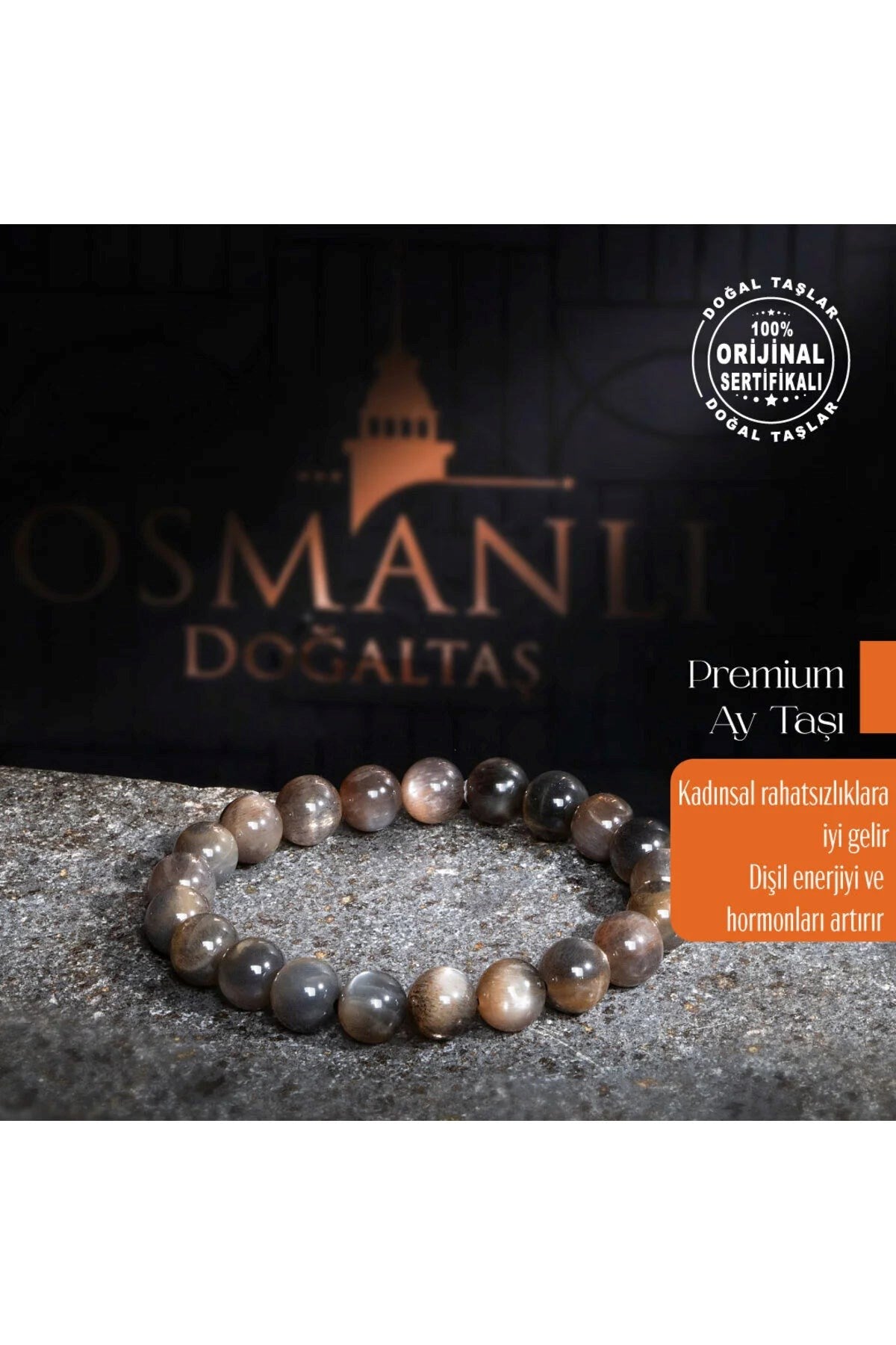 Orijinal Premium Siyah Ay Taşı Doğal Taş Bileklik