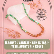 İspanyol Varisit-Güneş Taşı-Yeşil Aventurin Doğal Taş Altın Kaplama Kolye