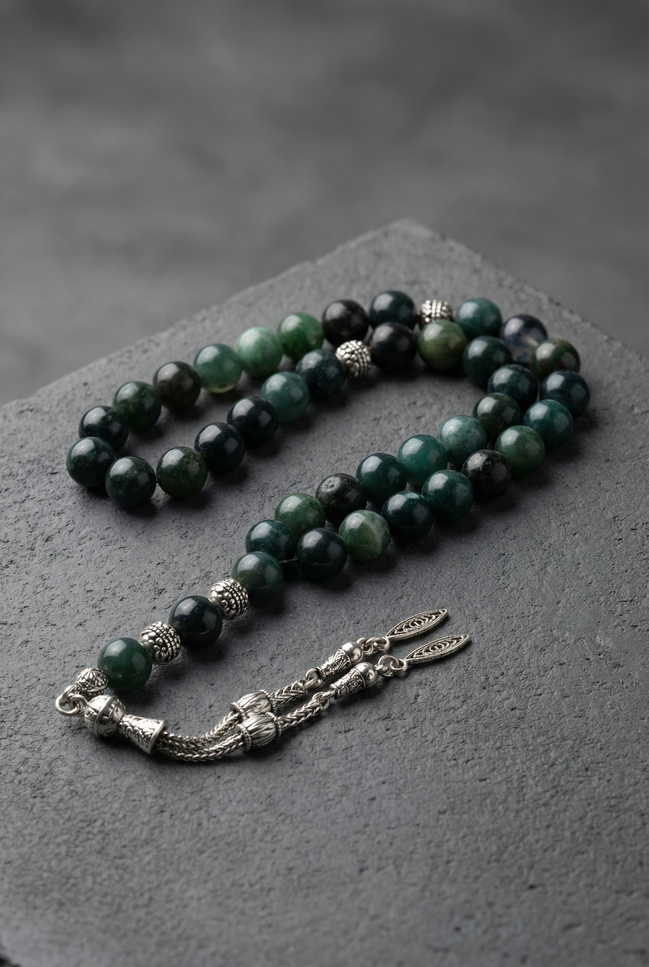 Yosun Akik Doğal Taş Tesbih – 8 mm Küre Kesim