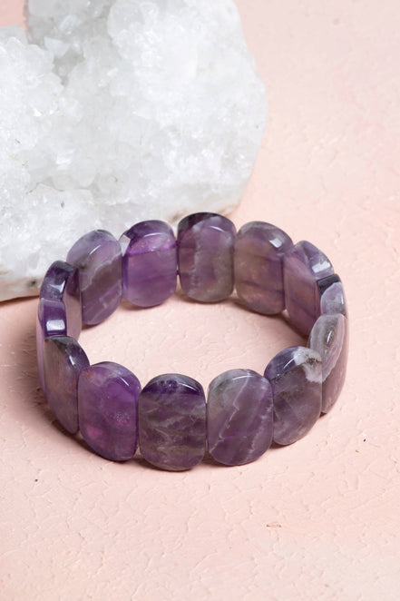 Ametist Geniş Kesim Doğal Taş Bileklik – Unisex Şık Tasarım (9 x 14 mm Özel Kesim)
