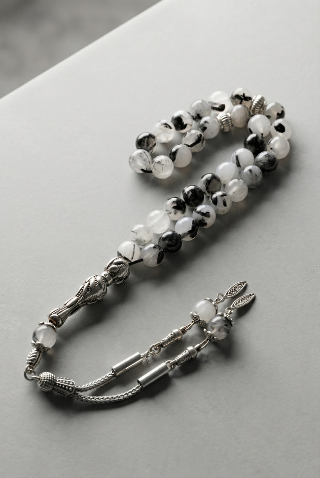 Rutilli Kuvars Doğal Taş Tesbih – 8 mm Küre Kesim