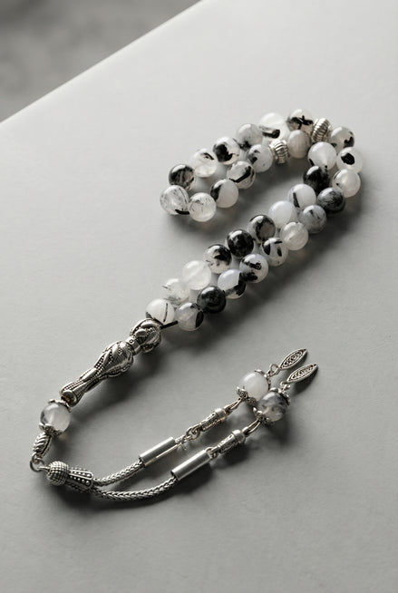 Rutilli Kuvars Doğal Taş Tesbih – 8 mm Küre Kesim