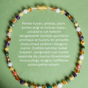 Kehribar-yeşim-ametist-hakiki Yemen Akik-hakiki Turkuaz- Pembe Kuvars bebek Kolyesi M204