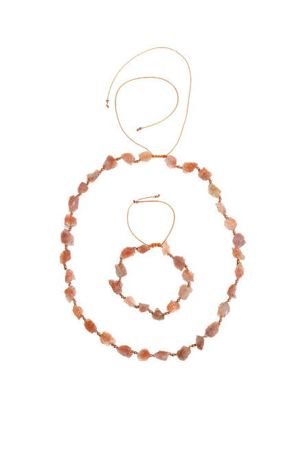 Ham Güneş Taşı Doğal Taş Takım – Kolye & Bileklik Set, Unisex Şık Tasarım