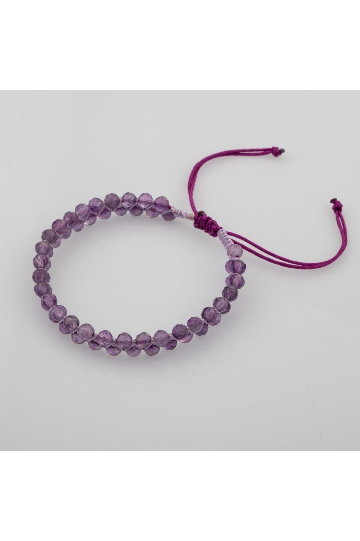 Ametist 3-4mm Çift Sıra Doğal Taş Bileklik