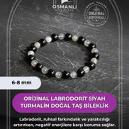 Orijinal Labrodorit Siyah Turmalin Doğal Taş Bileklik