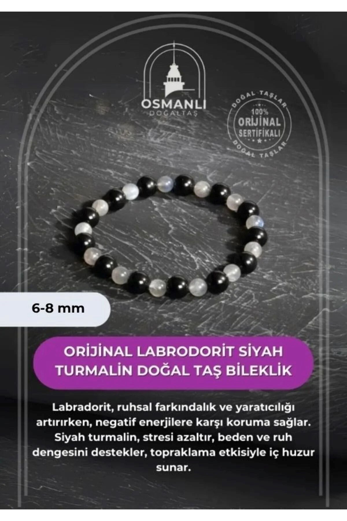 Orijinal Labrodorit Siyah Turmalin Doğal Taş Bileklik