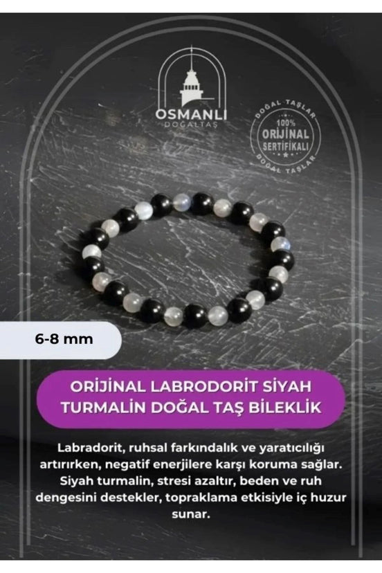 Orijinal Labrodorit Siyah Turmalin Doğal Taş Bileklik