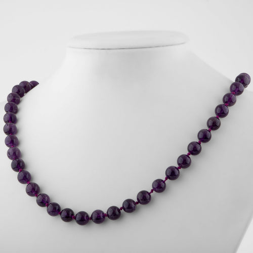 Ametist Doğal Taş Kolye – 8 mm Düğümlü, Unisex Tasarım (50 cm)