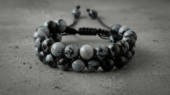 Karlı Obsidyen 8mm Çift Sıra Makrome Doğal Taş Bileklik