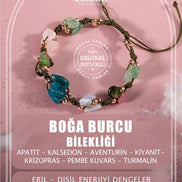Boğa Burcu Bileklik Kalsedon, Kiyanit, Krizopras, Mavi Apatit, Pembe Kuvars, Renkli Turmalin, Yeşil Aventurin