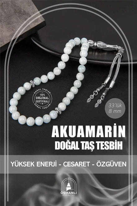 Akuamarin Doğal Taş Tesbih 33lük - 8mm