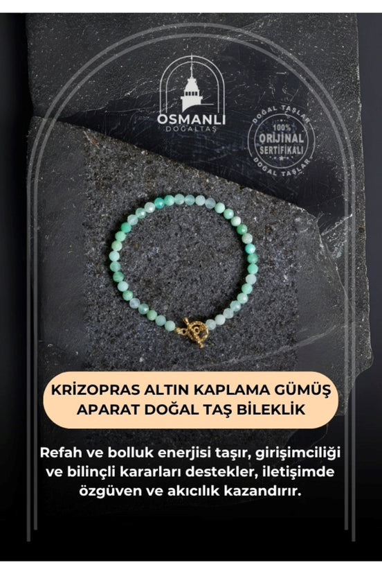 Sertifikalı Krizopras Altın Kaplama Gümüş Aparat Doğal Taş Bileklik