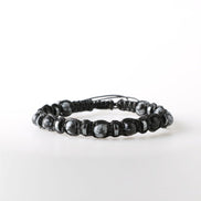 Karlı Obsidyen ve Hematit Doğal Taş Bileklik – İpli, 6 mm Unisex Tasarım