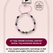 Sertifikalı Ay Taşı, Pembe Kuvars, Ametist Doğal Taş Makrome Bileklik