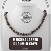 Meksika Jasper 8 mm Düğümlü Doğal Taş Kolye