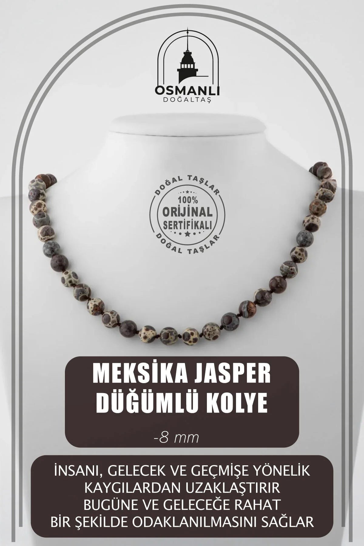 Meksika Jasper 8 mm Düğümlü Doğal Taş Kolye