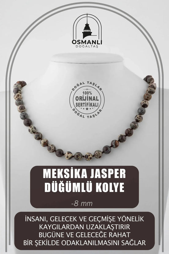 Meksika Jasper 8 mm Düğümlü Doğal Taş Kolye