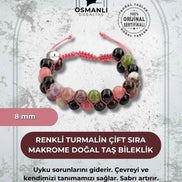 Renkli Turmalin 8mm Çift Sıra Makrome Doğal Taş Bileklik