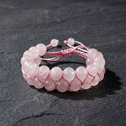 Pembe Kuvars (Gül Kuvars) 8mm Çift Sıra Makrome Doğal Taş Bileklik