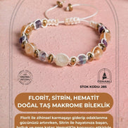Sertifikalı Florit, Sitrin, Hematit Doğal Taş Makrome Bileklik (SK:285)
