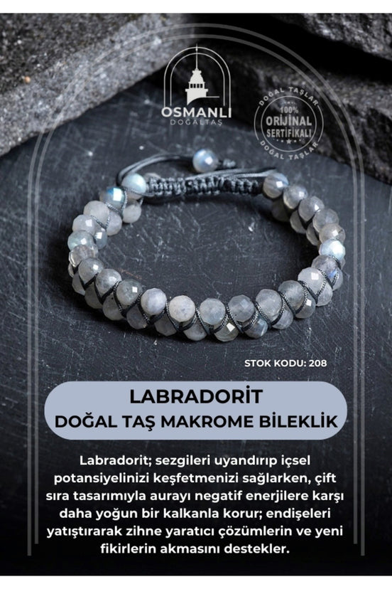 Sertifikalı Labradorit Çift Sıra Doğal Taş Makrome Bileklik (SK:208)