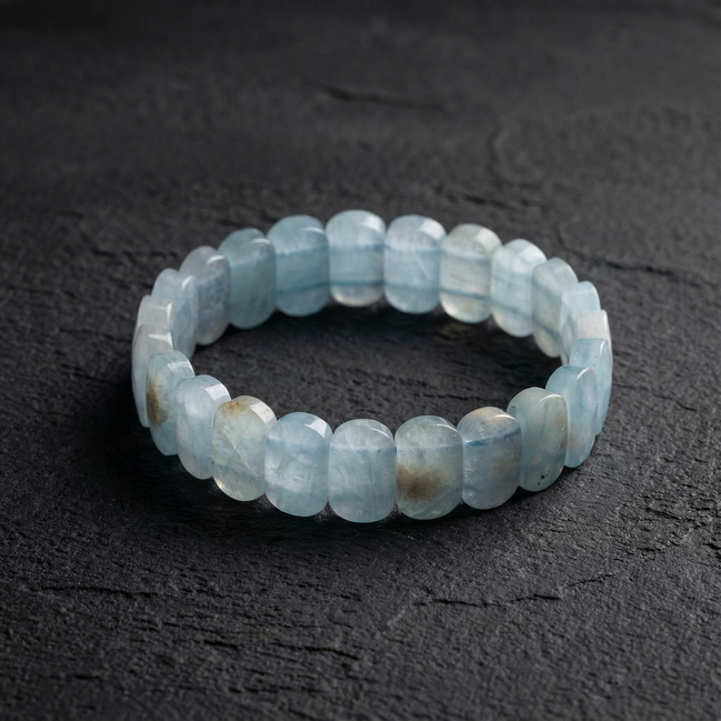 Akuamarin Doğal Taş Geniş Kesim Bileklik (Rolex Stil)