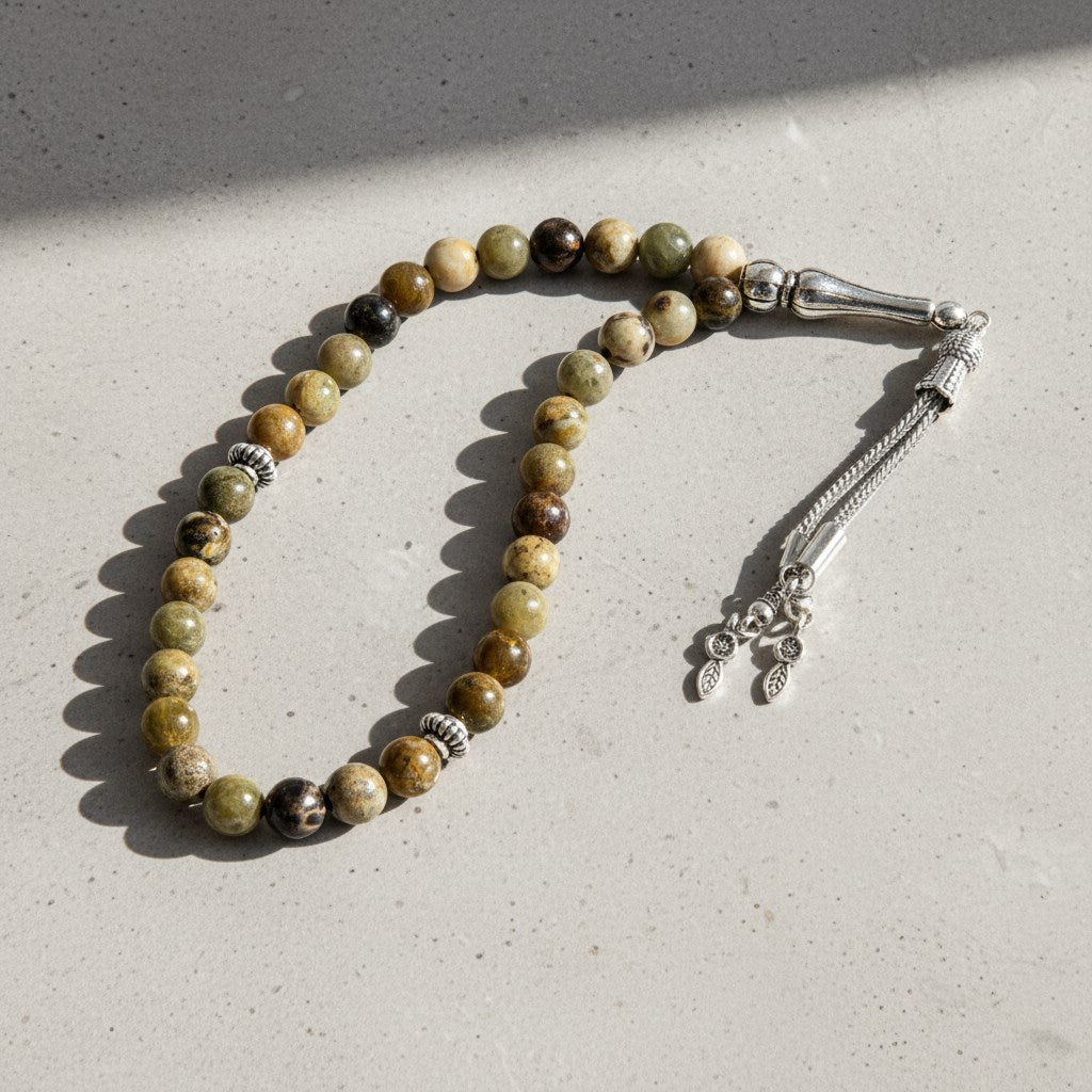 Tsavorit – Lal (Granat) Doğal Taş Tesbih – 33’lük / 8 mm