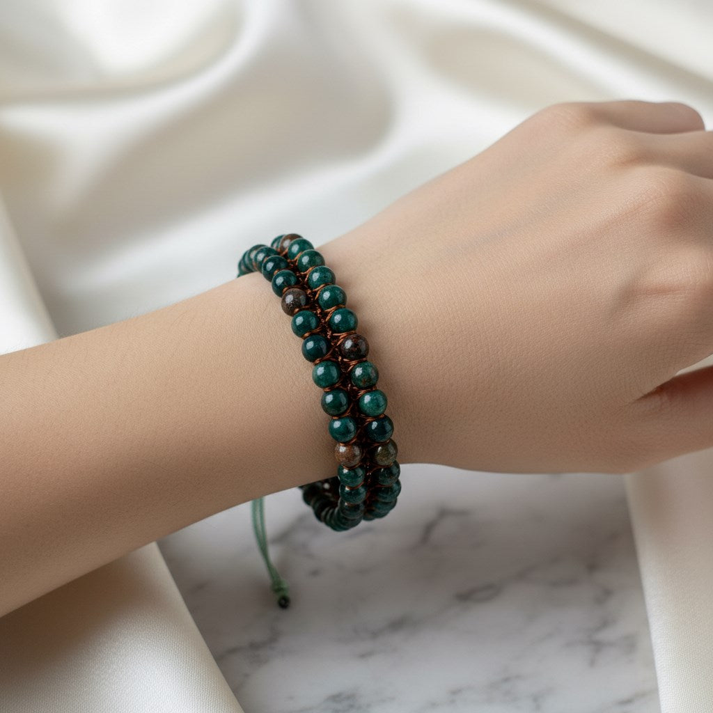 Kan Taşı 4 mm Çift Sıra Doğal Taş Bileklik – Unisex El İşçiliği