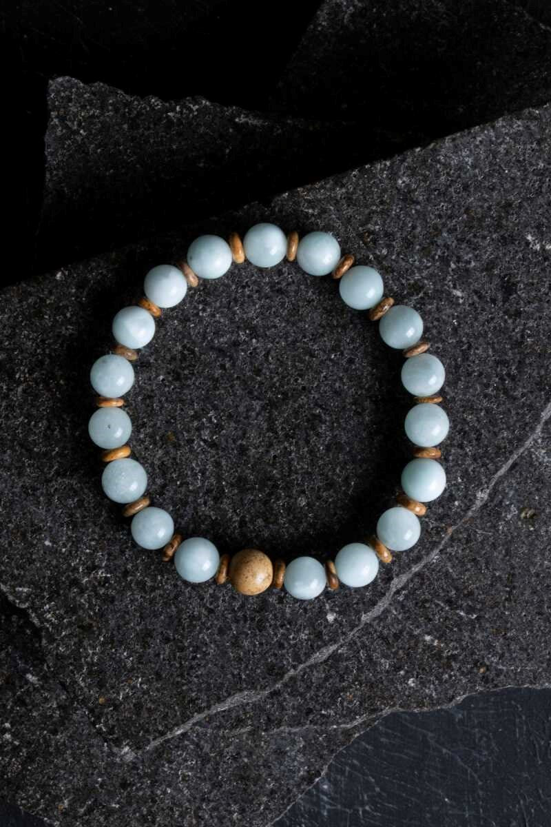 Akuamarin, Odun Jasper Doğal Taş Bileklik (SK:168)