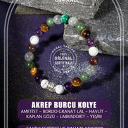 Akrep Burcu Bileklik Ametist, Bordo Granat Lal, Havlit, Kaplan Gözü, Labradorit, Yeşim