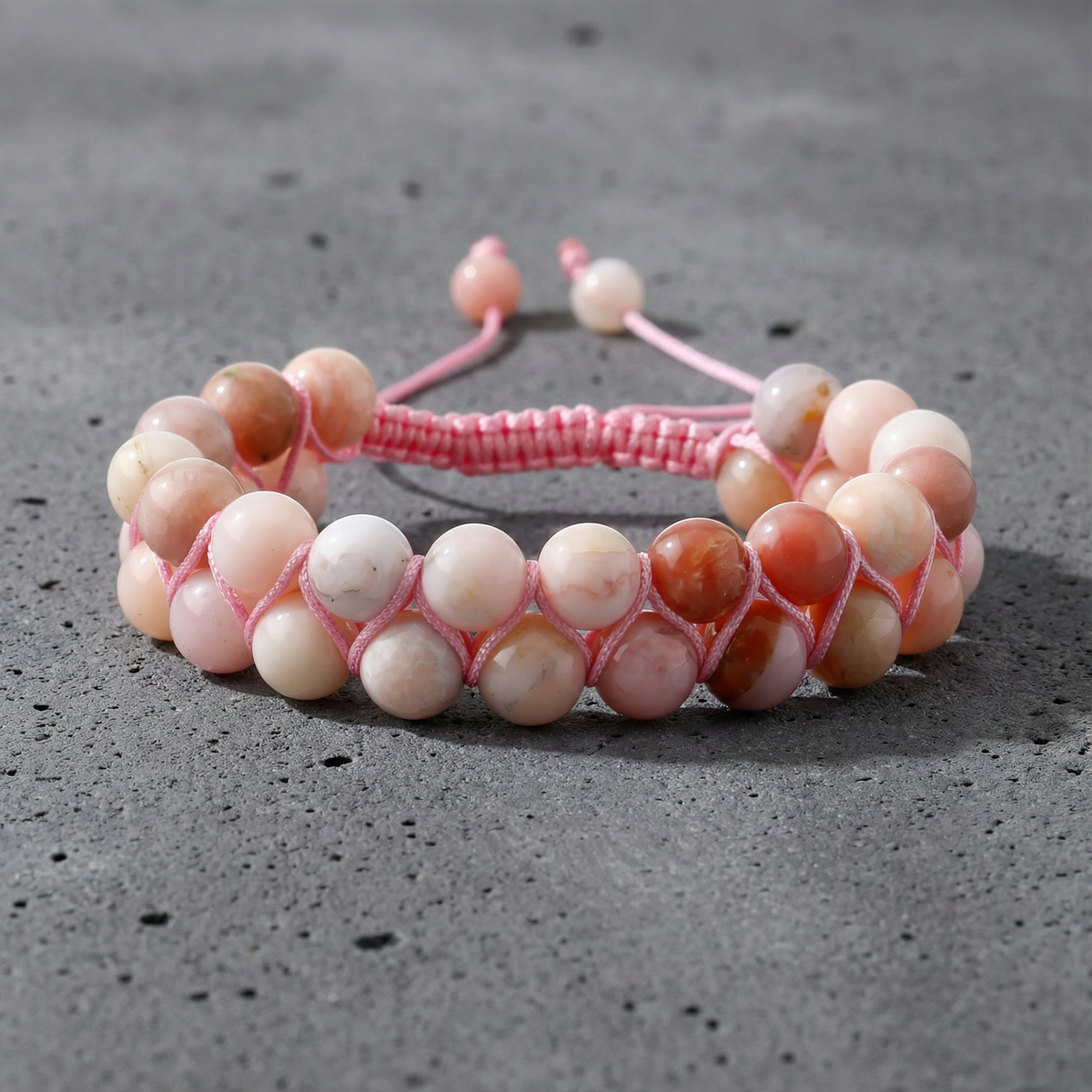 Opal Pembe 8mm Çift Sıra Makrome Doğal Taş Bileklik