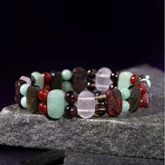 Başak Burcu Bileklik Amazonit, Bordo Granat Lal, Dumanlı Kuvars, Golden Obsidyen, Jasper, Kırmızı Akik, Pembe Kuvars, Yeşil Aventurin