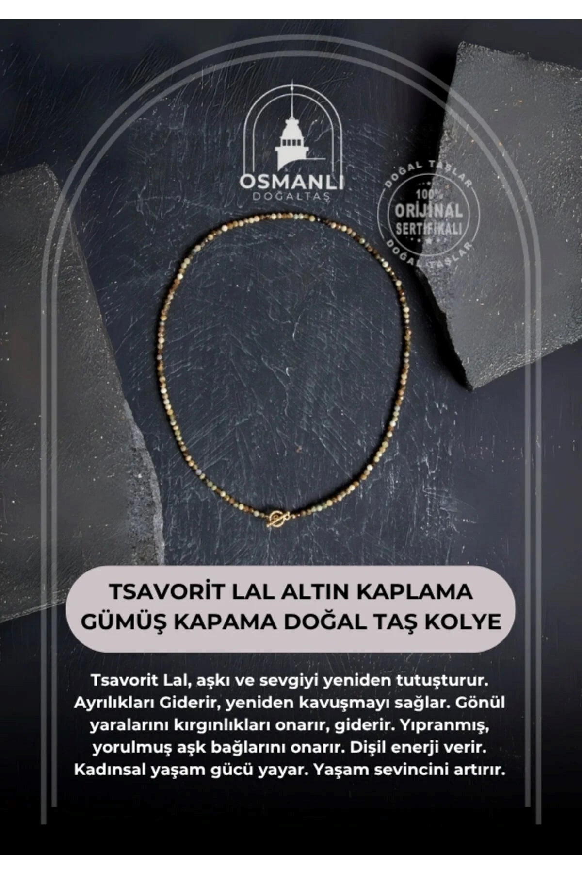 Tsavorit Lal Altın Kaplama Gümüş Kapama Doğal Taş Kolye