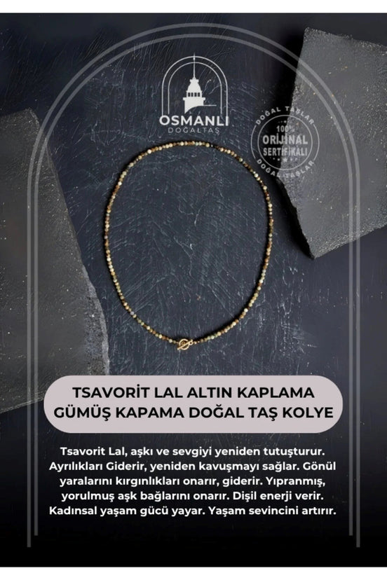 Tsavorit Lal Altın Kaplama Gümüş Kapama Doğal Taş Kolye