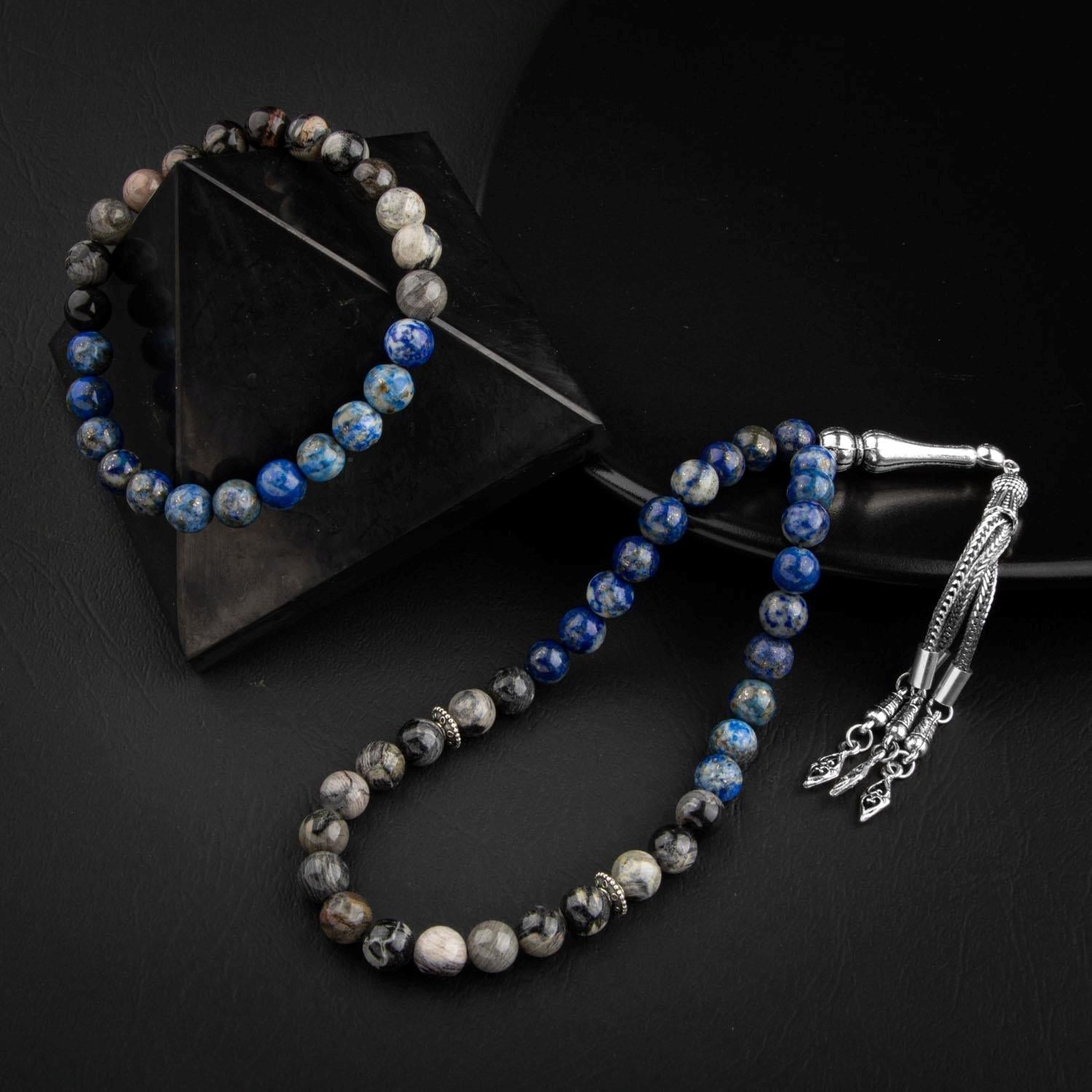Lapis Lazuli & Jasper Doğal Taş Tesbih & Bileklik Seti – Özel Tasarım